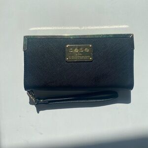 Bebe Black Wristlet with Gold Details